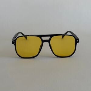 Y2K Black Yellow Square Sunglasses Unisex Retro Vintage Style UVA UVB